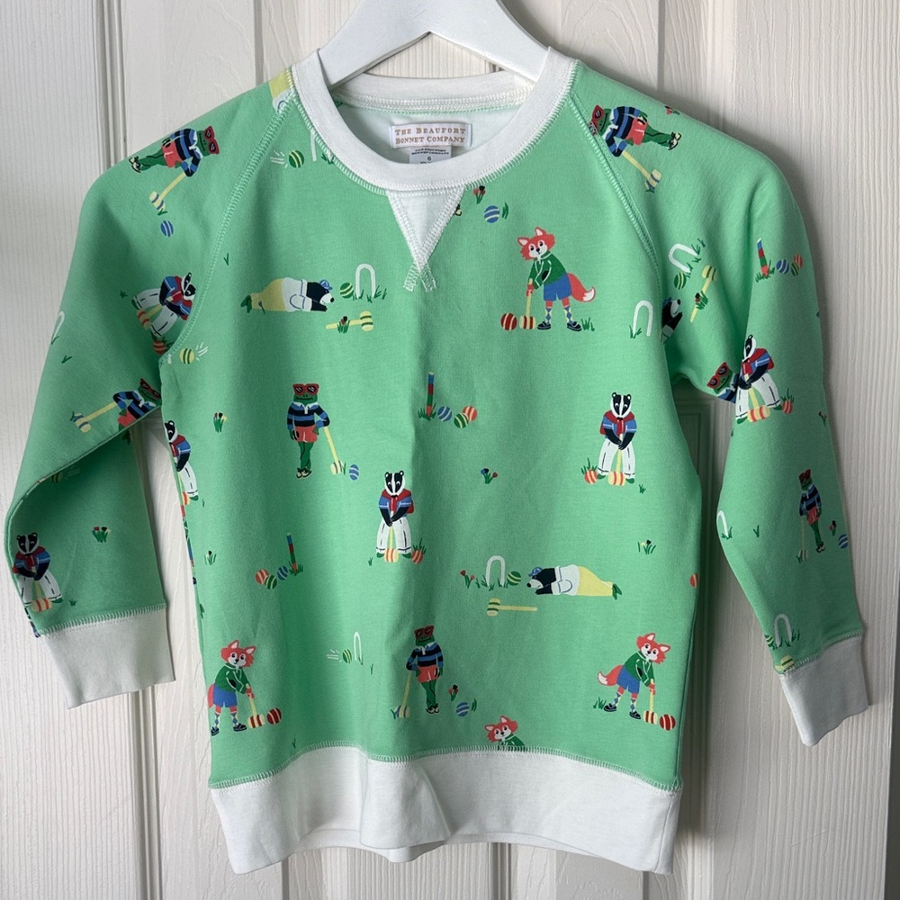 The Beaufort Bonnet Company Mint Green Croquet Kids Cassidy Crewneck